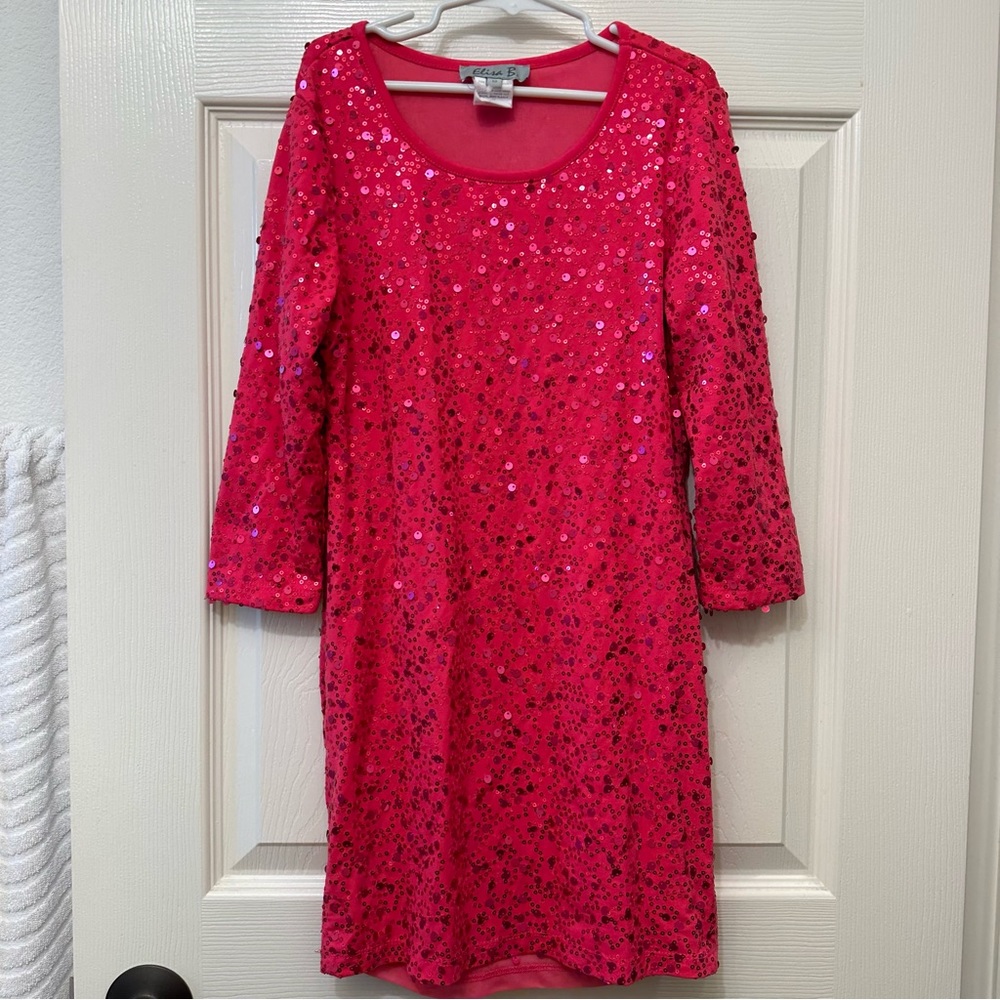 Elisa B. Girls Pink 3/4 Sleeve Sequin Dress Size 12